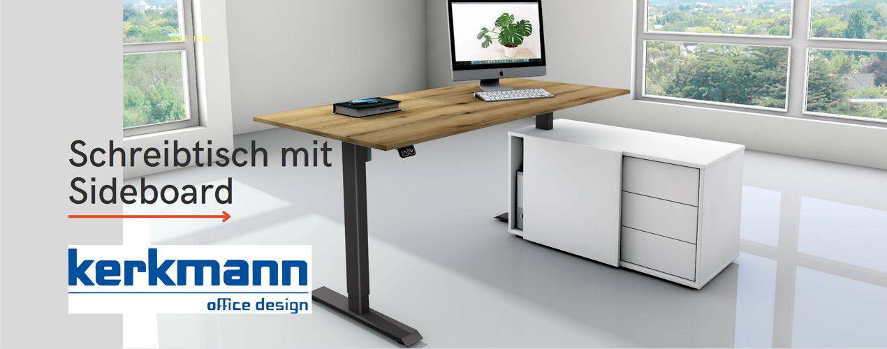 Schreibtisch mit Sideboard mit Eiche Tischplatte.