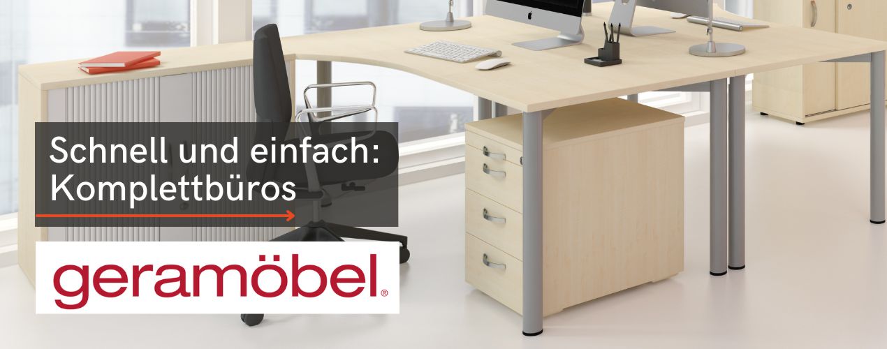 Komplettbüro mit Schreibtisch und Rollkontainer in Ahorn.